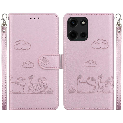 Moto G 2025 Cute Cats RFID Leather Phone Case - Rose Gold